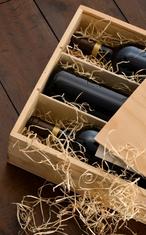 Red wine stored in a wine create